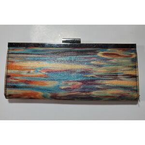 Abstract Cloud Print Clutch Wallet Multicolor Design Bright Blue Inside Y2K